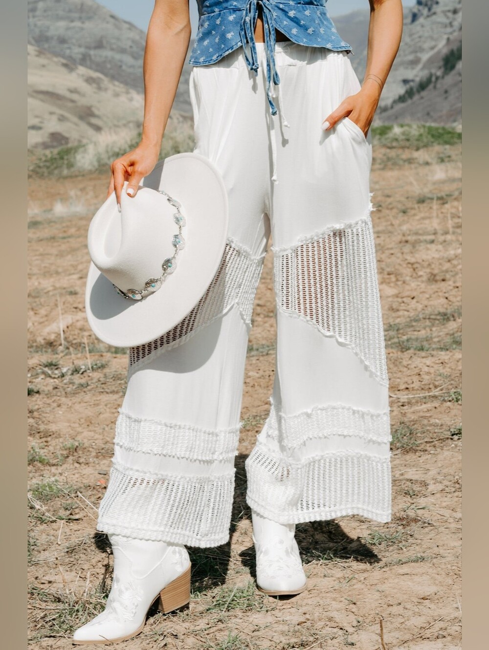 POL Crochet Wide Leg Palazzo Pants